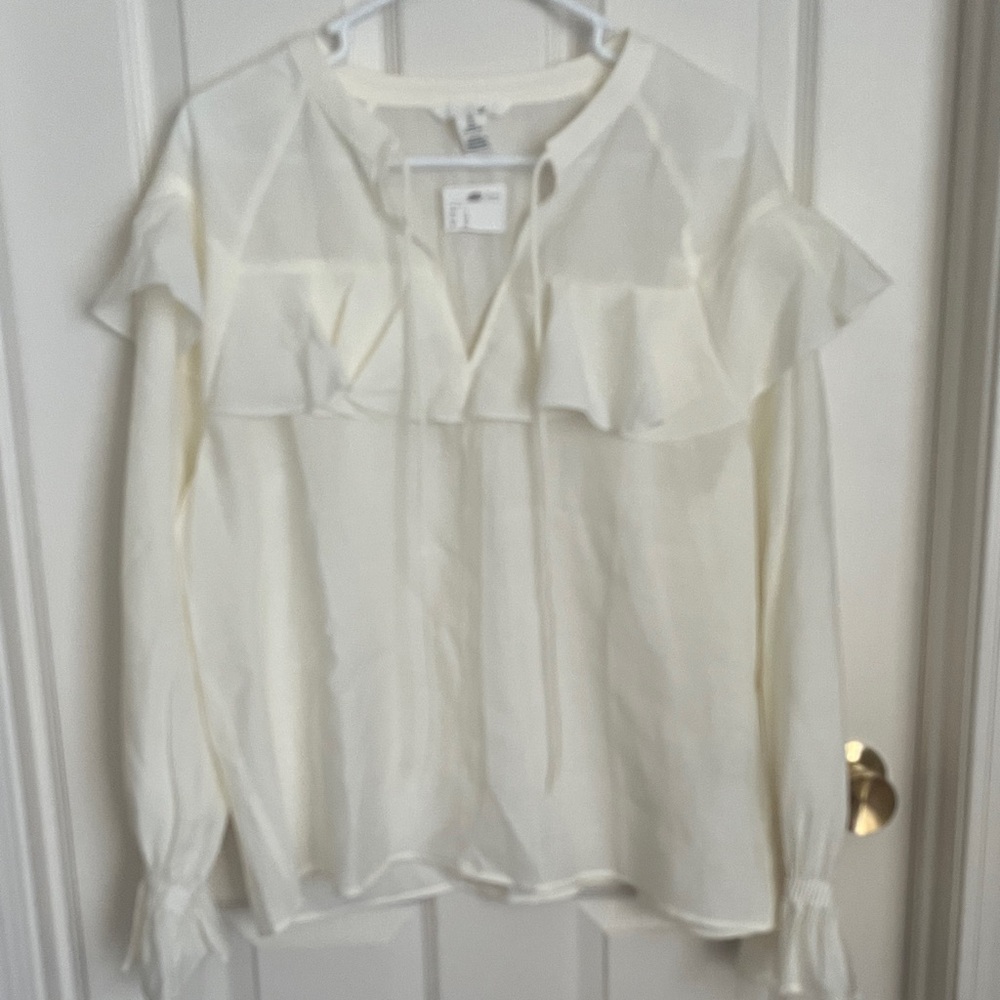 H&M Flounced Ivory Ruffle Blouse Size L NWT - Picture 2 of 6